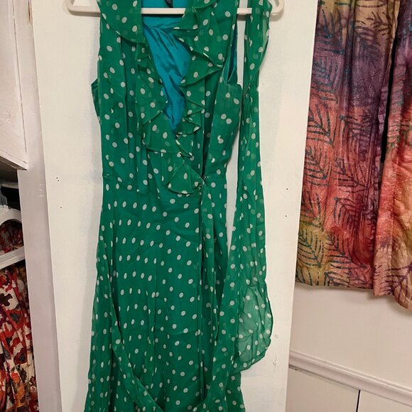Ralph Lauren Green Polka Dot Size 12 100% Silk Dress - Picture 8 of 8